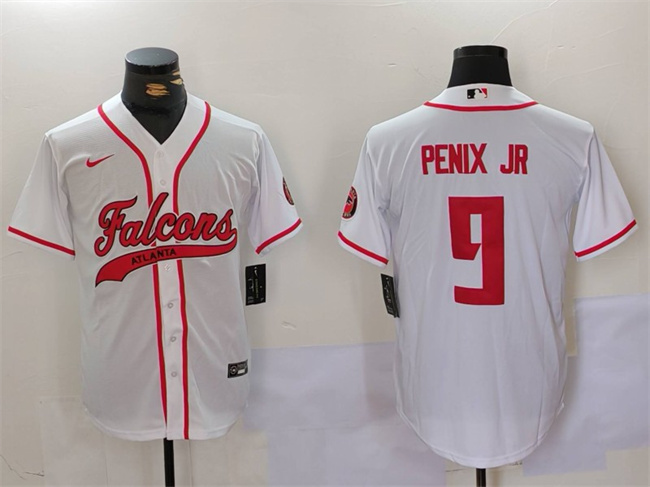 Men's White Atlanta Falcons #9 Michael Penix Jr. With Patch Cool Base Stitched Baseball Jersey